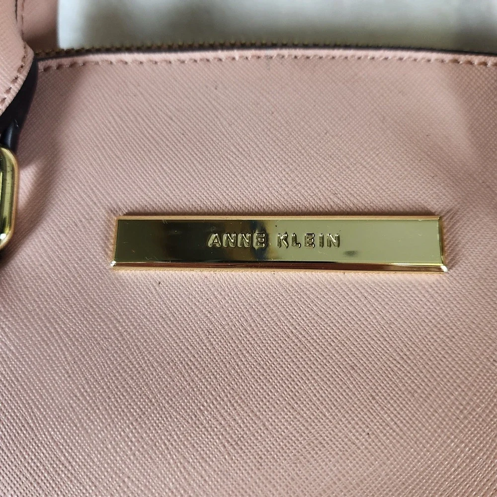 Anne Klein Dome Satchel Bag Pink Saffiano Faux Leather Polka‎ Dot Lining Handbag